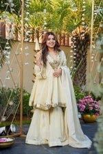 Thumbnail for Anaita White Silk Readymade Suit with Real Mirror Work - Dista