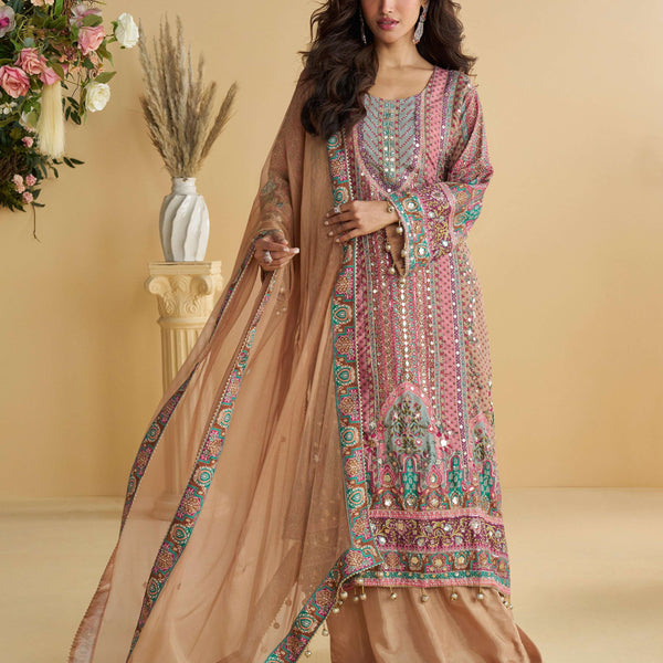 Anaita Pink Crepe Stitched Suit With Digital Printed Work - Distacart