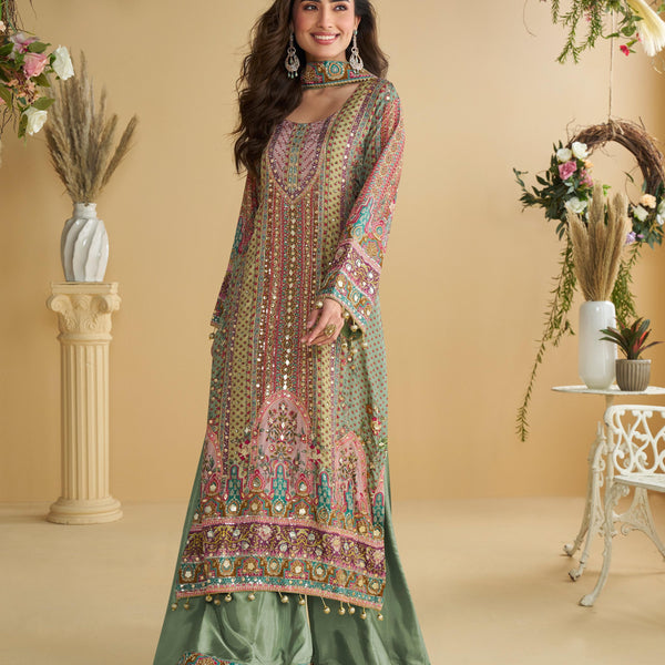 Anaita Green Crepe Stitched Suit With Digital Printed Work - Distacart