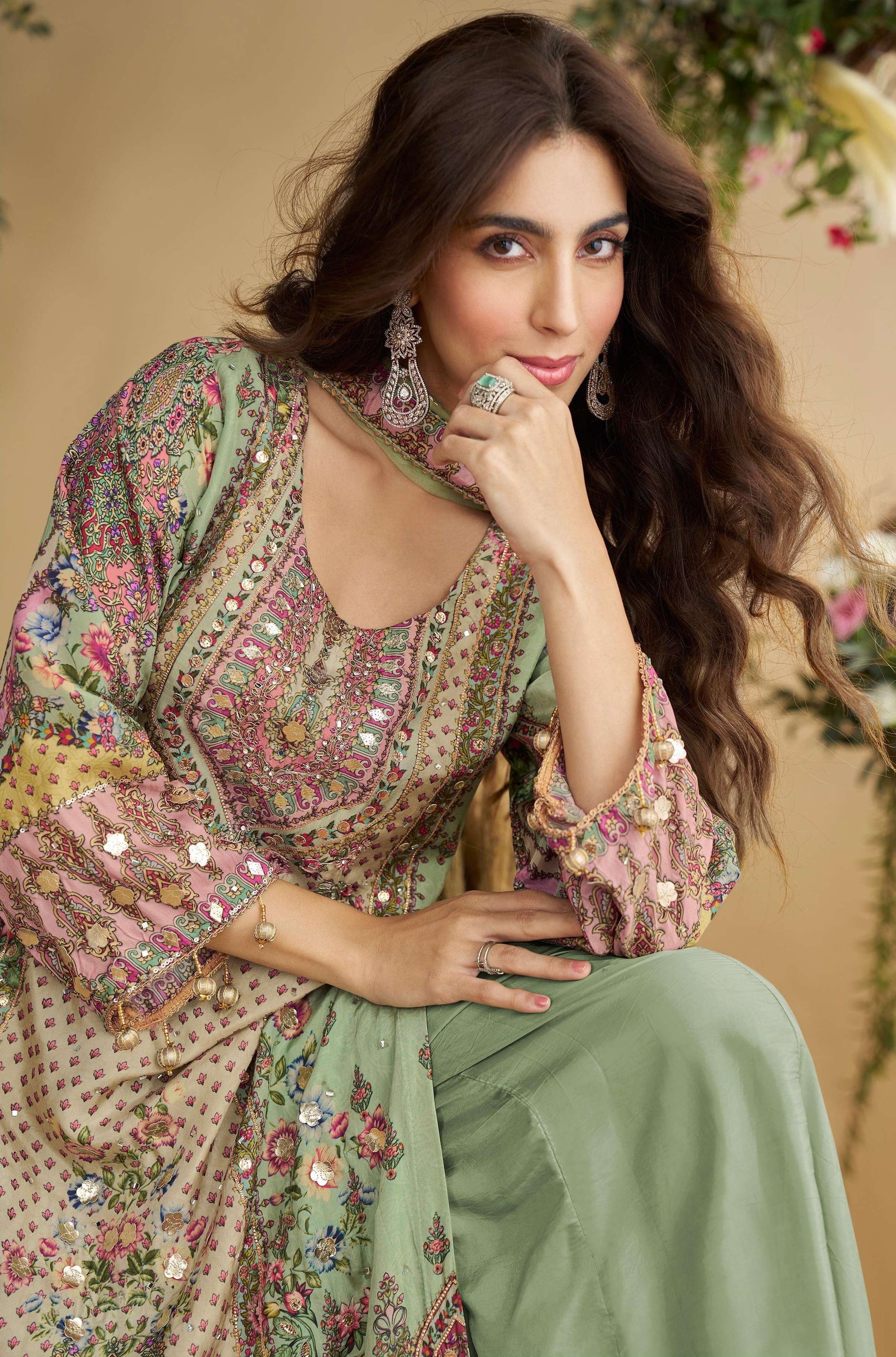 Anaita Green Crepe Stitched Suit With Digital Printed Work - Distacart