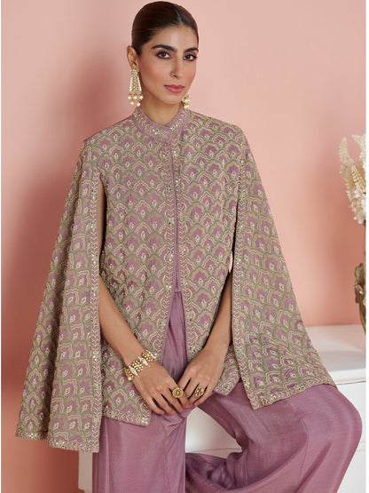 Anaita Lavender Chinon Readymade 2 Piece Set with Embroidery Thread Work - Dista