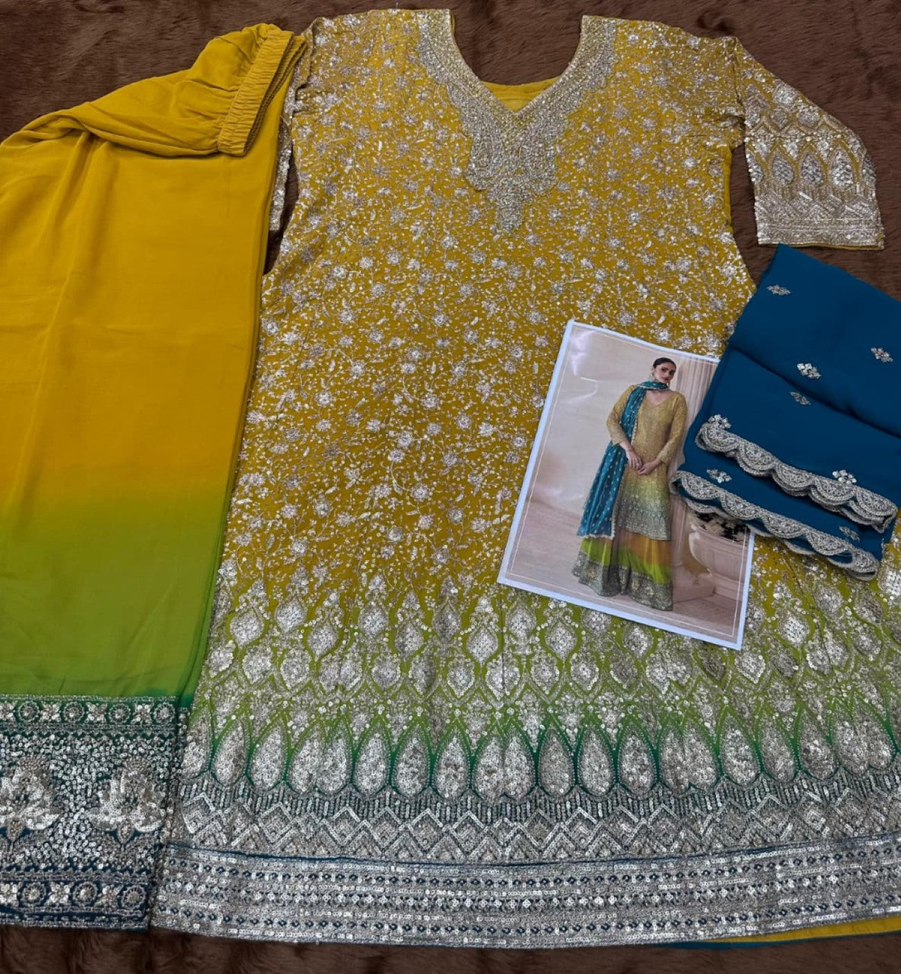 Anaita Yellow Real Georgette Free Size Stitched Suit With Sequence & Diamond Work - Dista