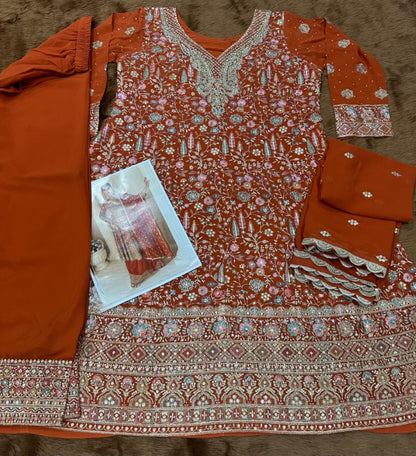 Anaita Orange Real Georgette Stitched Suit With Sequence & Diamond Work - Distacart