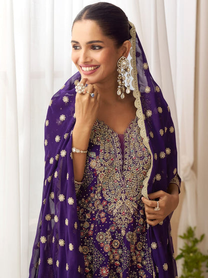 Anaita Navy Real Georgette Stitched Suit With Sequence & Diamond Work - Distacart