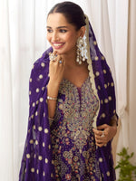 Thumbnail for Anaita Navy Real Georgette Stitched Suit With Sequence & Diamond Work - Distacart