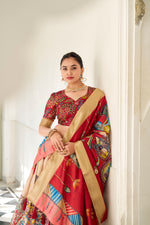 Thumbnail for Lorenvalley Cream Dola Silk Kalamkari Print With Weaving Border Lehenga Choli - Distacart