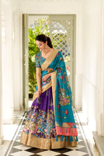Thumbnail for Lorenvalley Purple Dola Silk Kalamkari Print With Weaving Border Lehenga Choli - Distacart