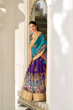 Thumbnail for Lorenvalley Purple Dola Silk Kalamkari Print With Weaving Border Lehenga Choli - Distacart