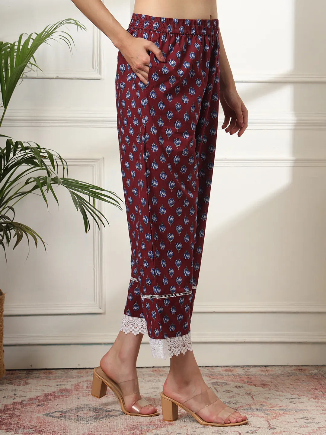 Yufta Maroon Pakistani Cotton Kurta Dupatta Set