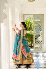 Thumbnail for Lorenvalley Yellow Dola Silk Kalamkari Print With Weaving Border Lehenga Choli - Distacart