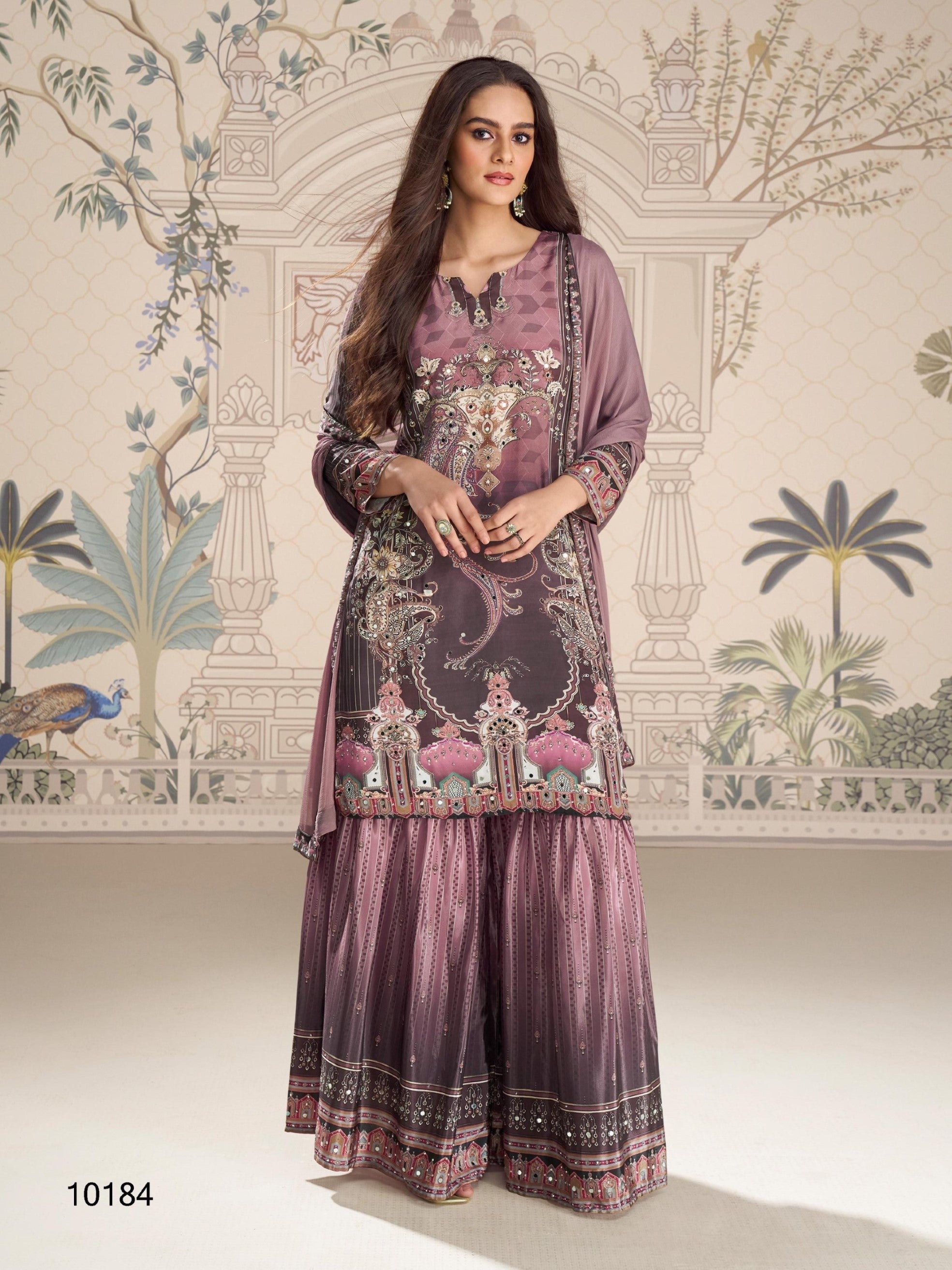 Anaita Purple Crepe Stitched Sharara Suit With Hand Mirror Work - Distacart