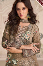 Thumbnail for Anaita Brown Crepe Stitched Sharara Suit With Hand Mirror Work - Distacart