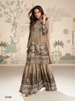 Thumbnail for Anaita Brown Crepe Stitched Sharara Suit With Hand Mirror Work - Distacart