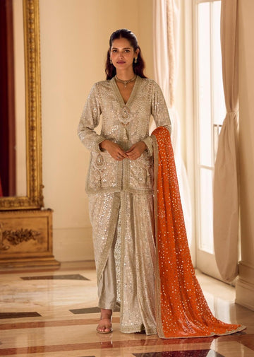 Anaita Cream Georgette Stitched Suit With Embroidery & Beats Work - Dista