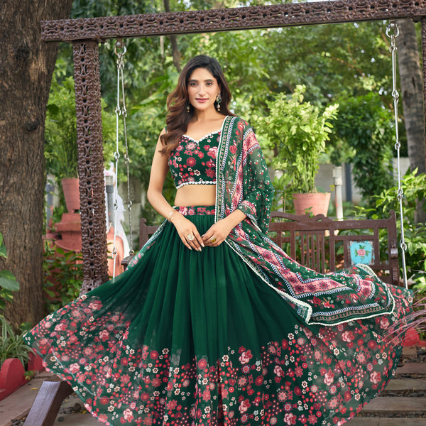 Lorenvalley Fashion Green Georgette Digital Printed Lehenga Choli with Dupatta - Distacart