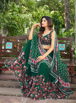 Thumbnail for Lorenvalley Fashion Green Georgette Digital Printed Lehenga Choli with Dupatta