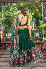 Thumbnail for Lorenvalley Fashion Green Georgette Digital Printed Lehenga Choli with Dupatta