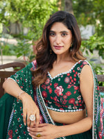 Thumbnail for Lorenvalley Fashion Green Georgette Digital Printed Lehenga Choli with Dupatta