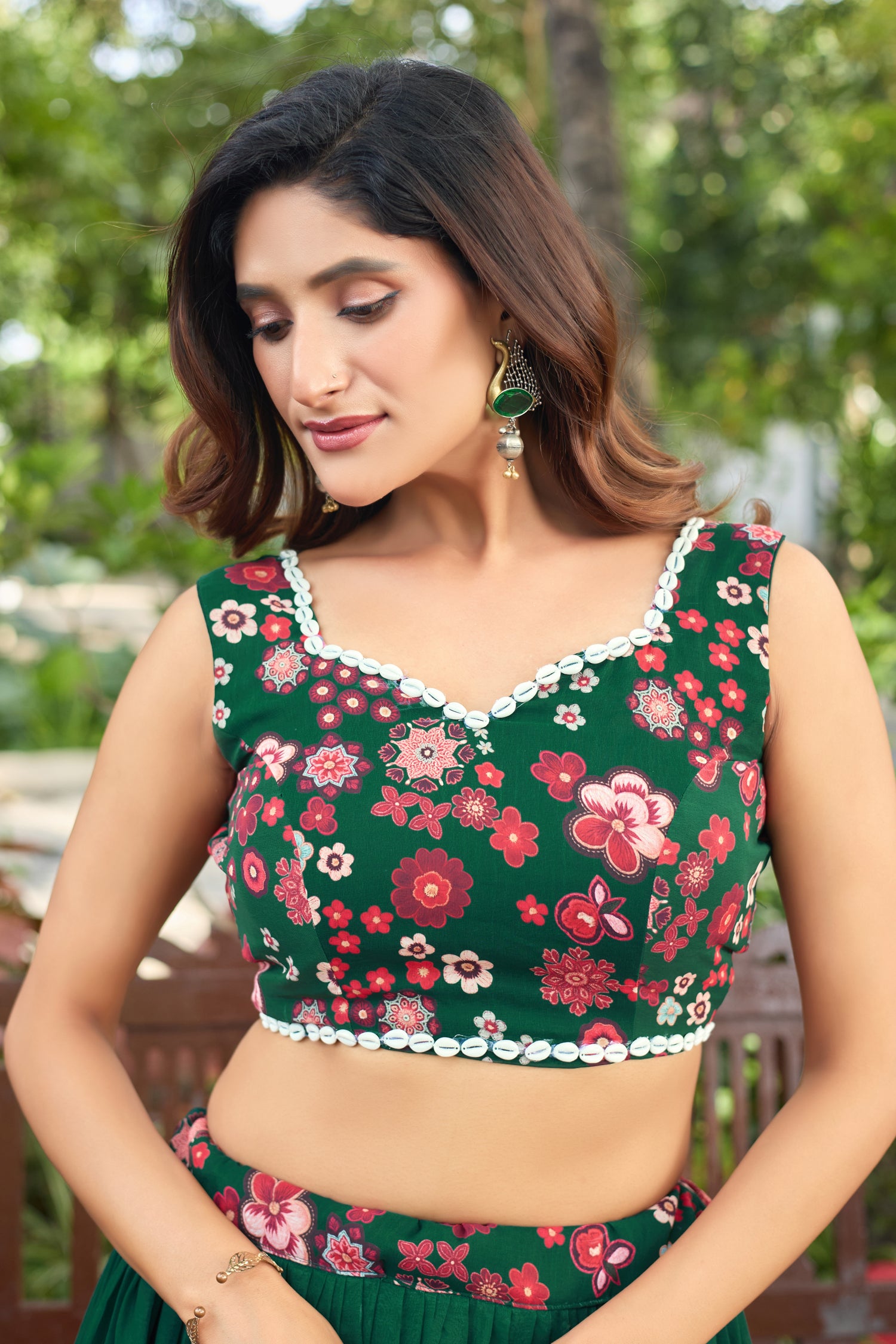 Lorenvalley Fashion Green Georgette Digital Printed Lehenga Choli with Dupatta