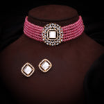 Thumbnail for Tehzeeb Creations Brass Gold-Polished Gold, Pink, White Jewel Set - Distacart