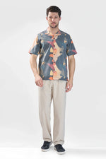 Thumbnail for Xkind Dark Grey Abstract Printed Relaxed Fit Shirt