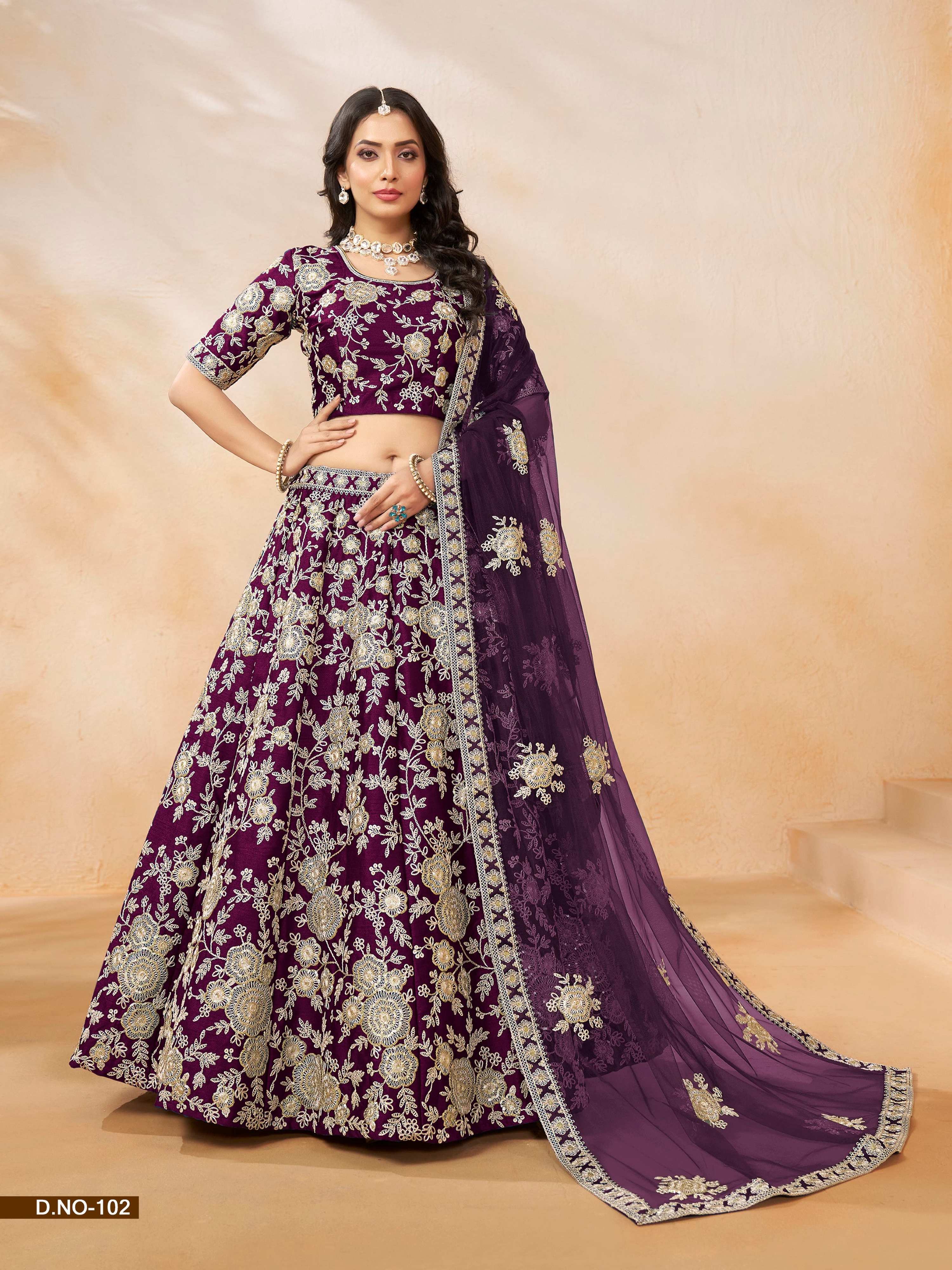 Anaita Purple Embroidered Heavy Art Silk Designer Lehenga With Blouse - Distacart