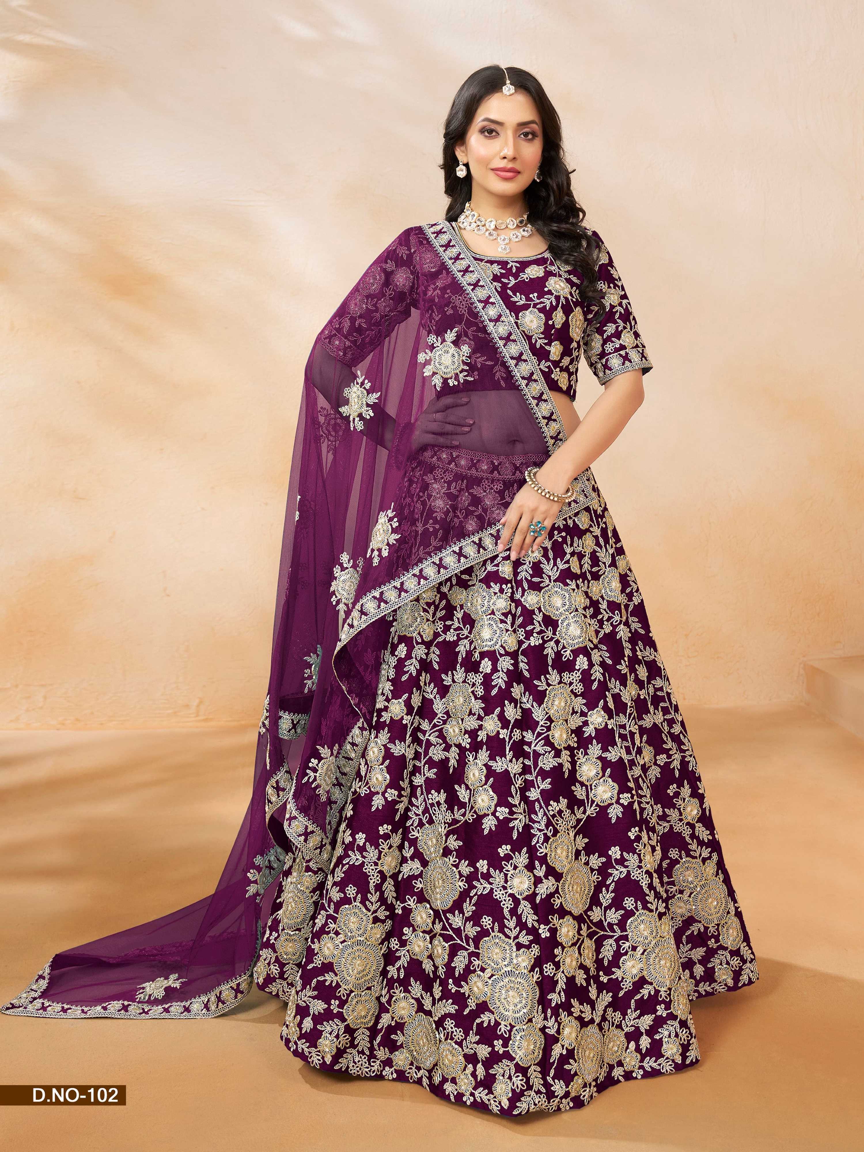 Anaita Purple Embroidered Heavy Art Silk Designer Lehenga With Blouse - Distacart