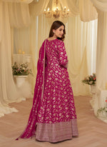 Thumbnail for Anaita Pink Chinon Stitched Jacquard Anarkali Suit With Codding Dori & Sequence Work - Distacart