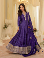 Thumbnail for Anaita Purple Chinon Stitched Jacquard Anarkali Suit With Codding Dori & Sequence Work - Distacart