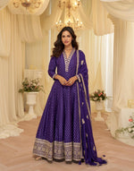 Thumbnail for Anaita Purple Chinon Stitched Jacquard Anarkali Suit With Codding Dori & Sequence Work - Distacart