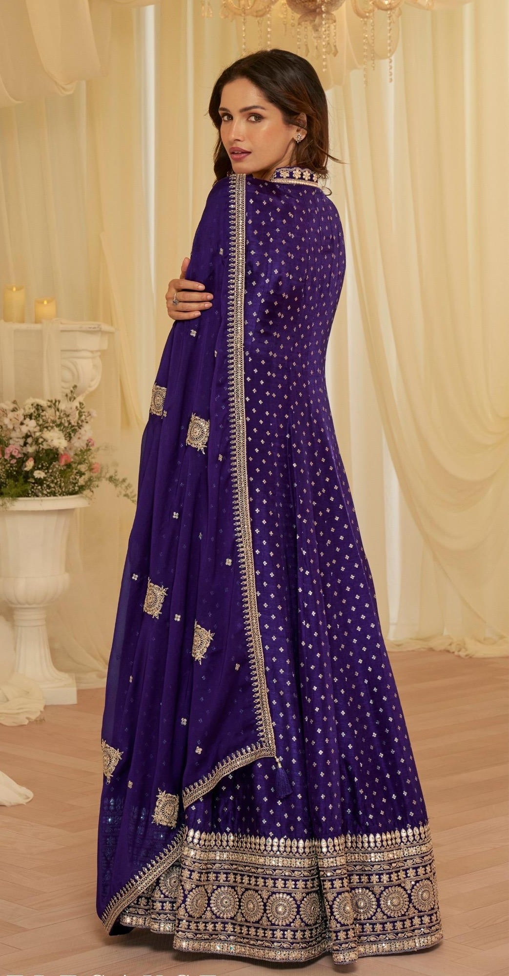 Anaita Purple Chinon Stitched Jacquard Anarkali Suit With Codding Dori & Sequence Work - Distacart