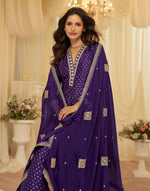 Thumbnail for Anaita Purple Chinon Stitched Jacquard Anarkali Suit With Codding Dori & Sequence Work - Distacart