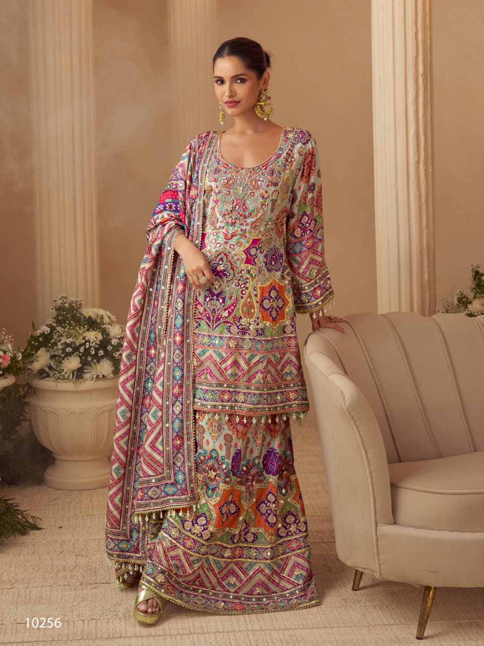 Anaita Multicolor Crepe Silk Stitched Suit with Digital Print & Zari Work - Dista