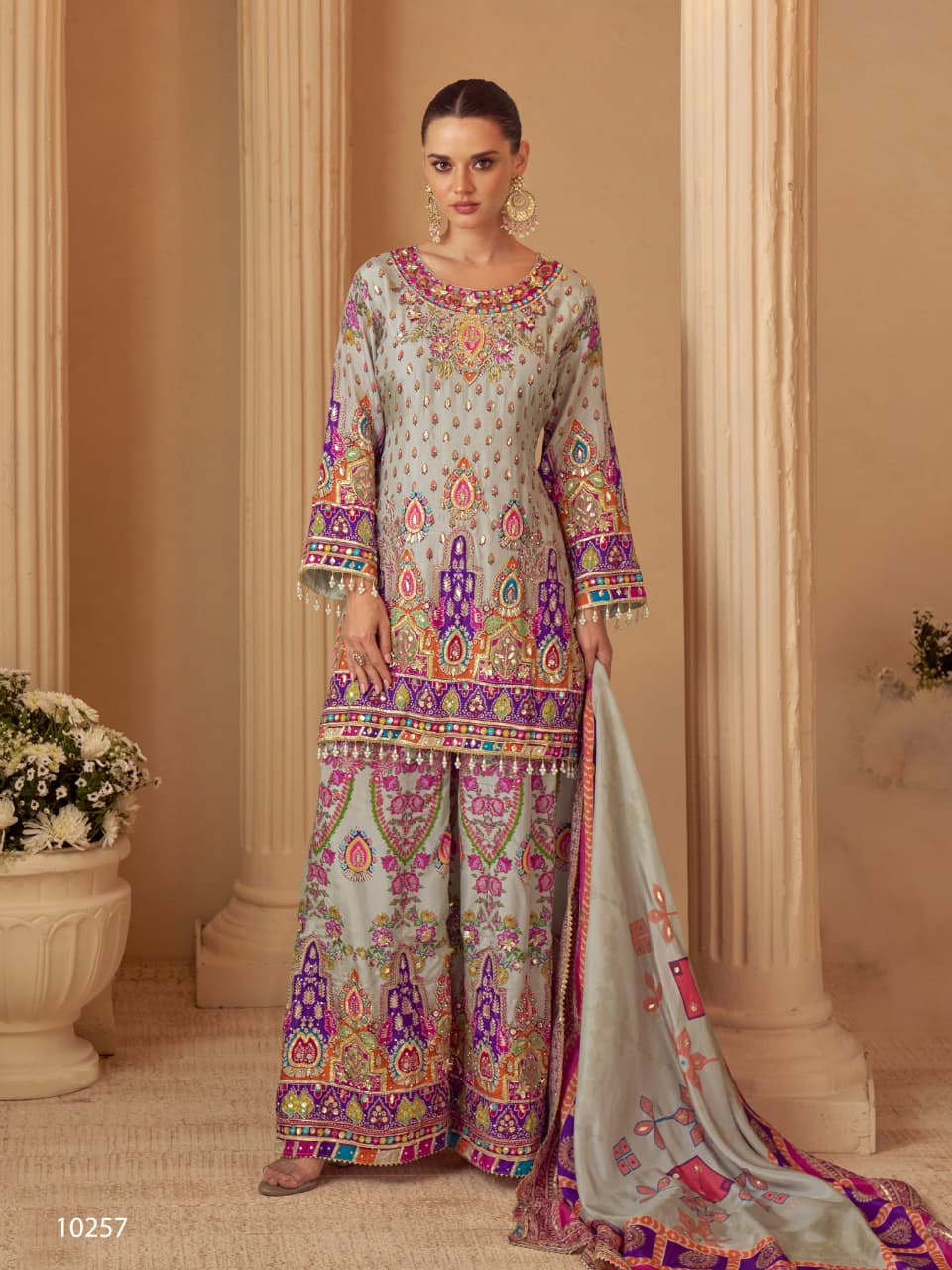 Anaita Blue Crepe Silk Stitched Suit with Digital Print & Zari Work - Dista