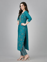 Thumbnail for Malishka Women's Embroidered Rayon Kurta Pant Set-Blue - Distacart
