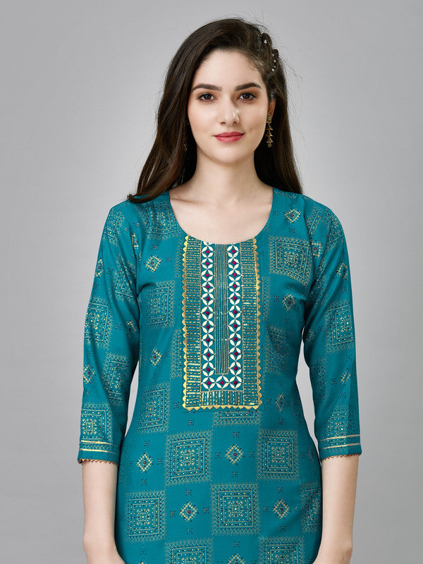 Malishka Women's Embroidered Rayon Kurta Pant Set-Blue - Distacart