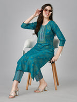 Thumbnail for Malishka Women's Embroidered Rayon Kurta Pant Set-Blue - Distacart