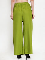 Thumbnail for TAG 7 Women Green Solid Wide Leg Palazzos