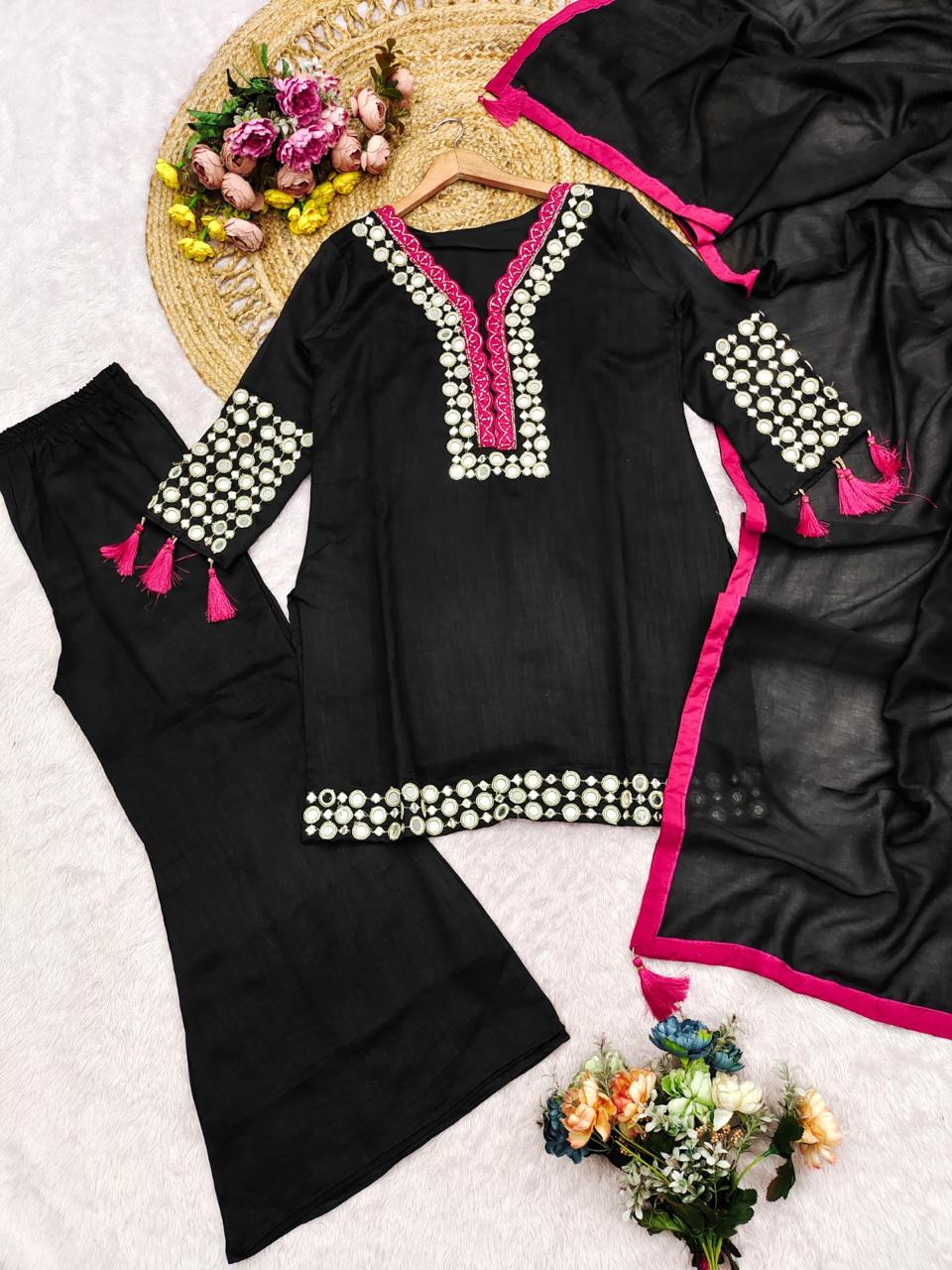 Anaita Black Vichitra Silk Readymade Suit with Thread Embroidery Work - Dista