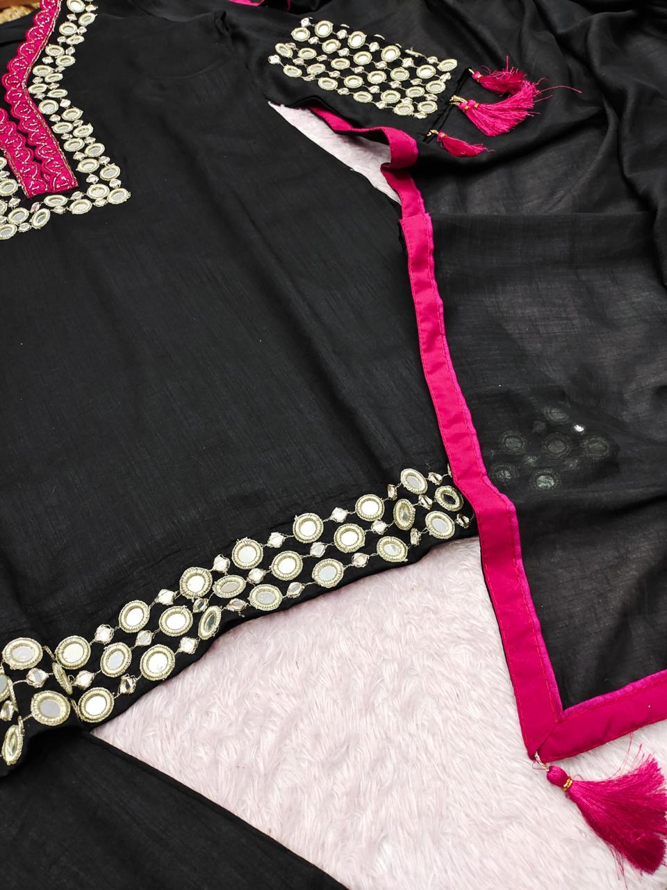 Anaita Black Vichitra Silk Readymade Suit with Thread Embroidery Work - Dista