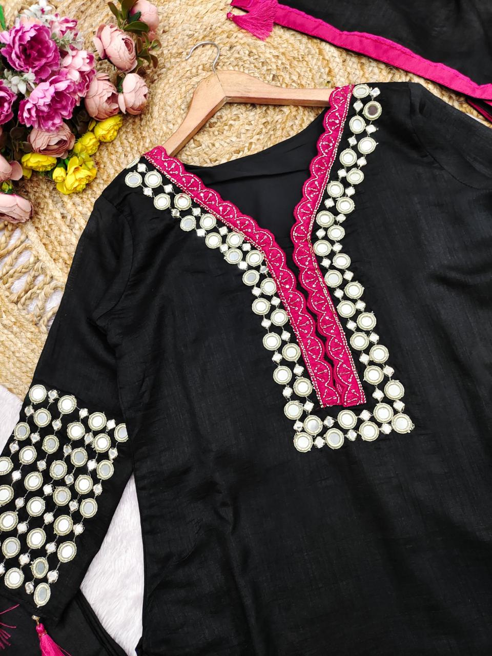 Anaita Black Vichitra Silk Readymade Suit with Thread Embroidery Work - Dista