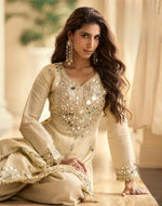 Thumbnail for Anaita Off White Vichitra Silk Readymade Suit with Real Mirror Hand Work - Dista