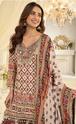 Thumbnail for Anaita White Crepe Silk Stitched Suit with Aari & Digital Print Work - Dista