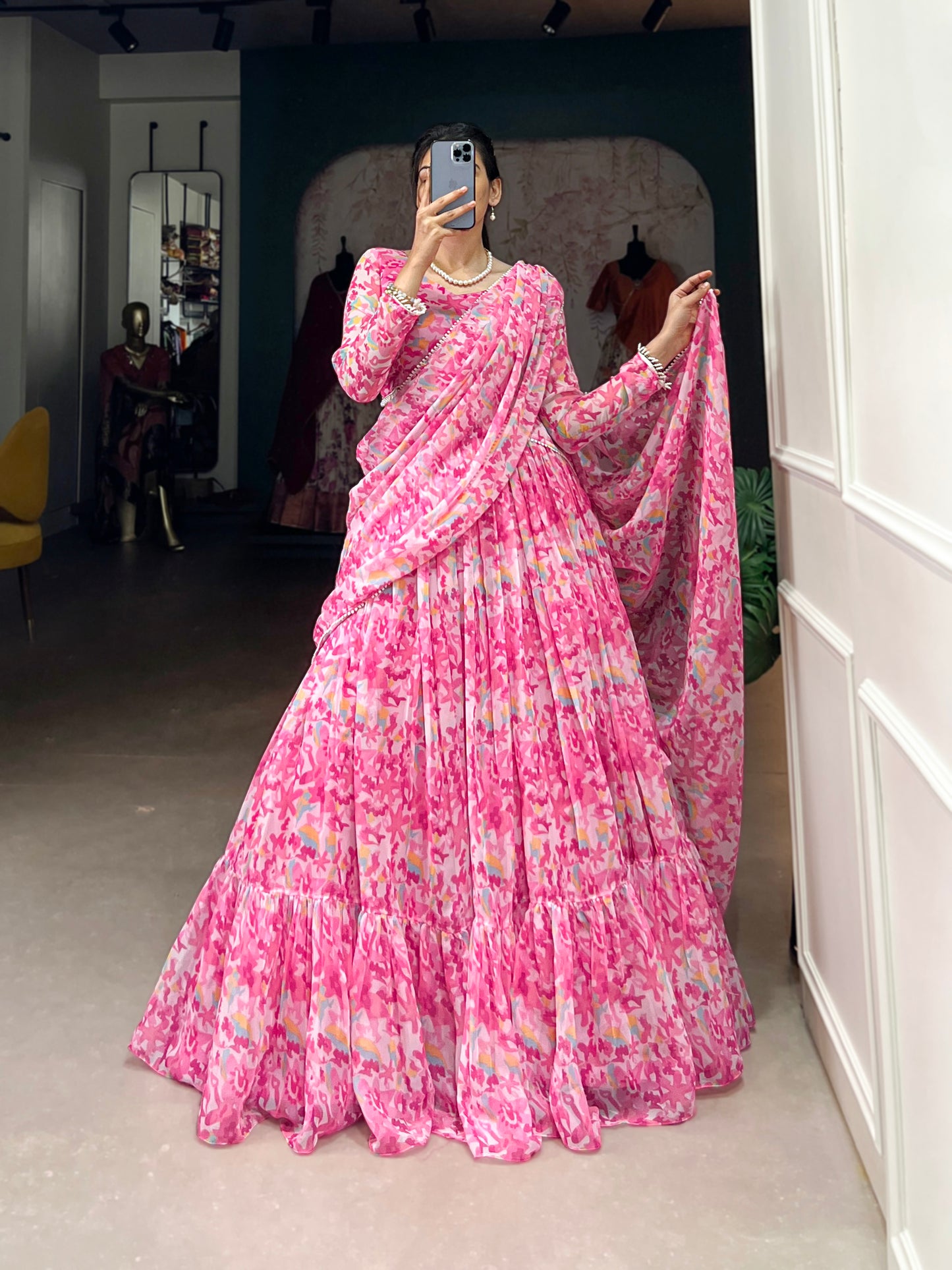 Lorenvalley Pink Georgette Printed Lehenga Choli - Distacart