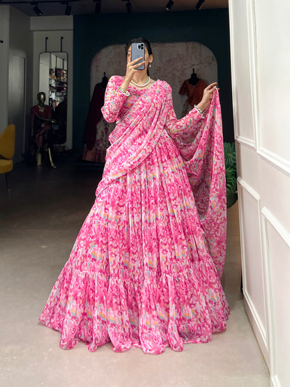 Lorenvalley Pink Georgette Printed Lehenga Choli - Distacart