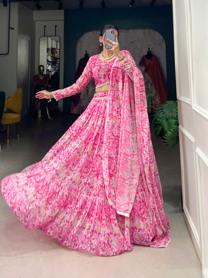Lorenvalley Pink Georgette Printed Lehenga Choli - Distacart