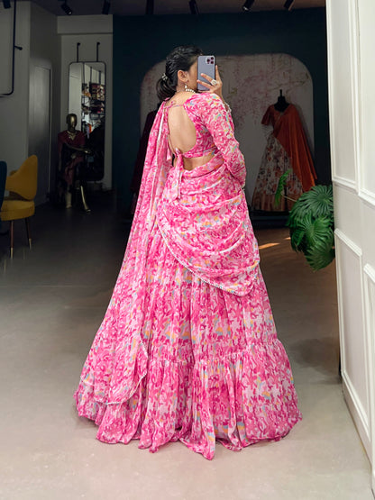 Lorenvalley Pink Georgette Printed Lehenga Choli - Distacart