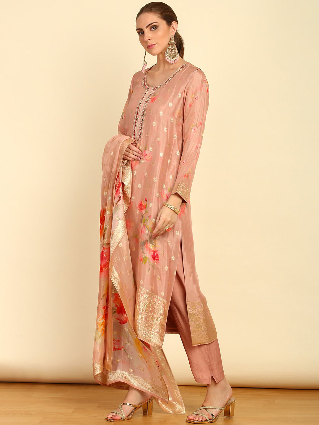 Soch Floral Printed Regular Beads and Stones Kurta with Trouser & Dupatta - Distacart