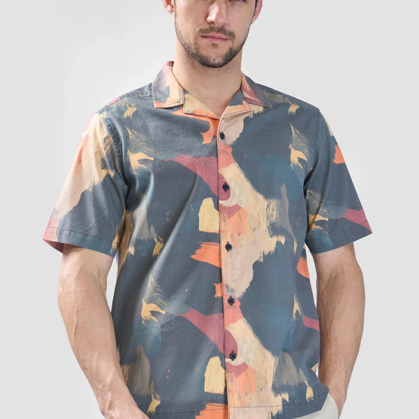 Xkind Dark Grey Abstract Printed Relaxed Fit Shirt