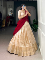 Thumbnail for Lorenvalley Fashion Cream Handloom Zari Waving Work Lehenga Choli with Dupatta